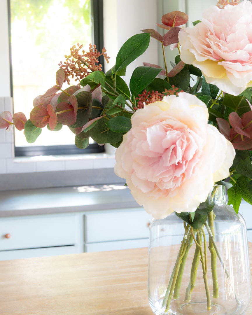 Peonies & Eucalyptus in Vase