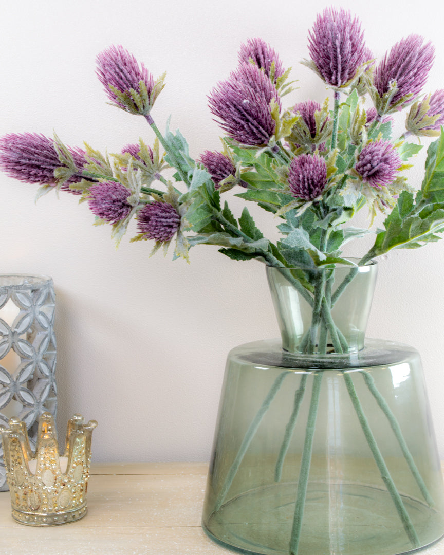 Purple Flocked Thistle Spray