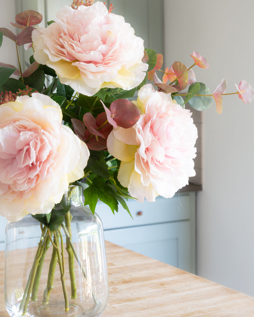 Peonies & Eucalyptus in Vase
