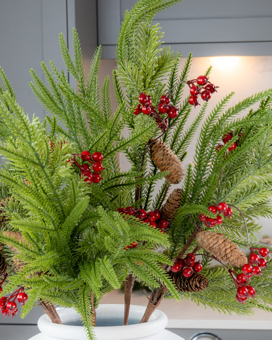 Berry and Pinecone Spruce Branch
