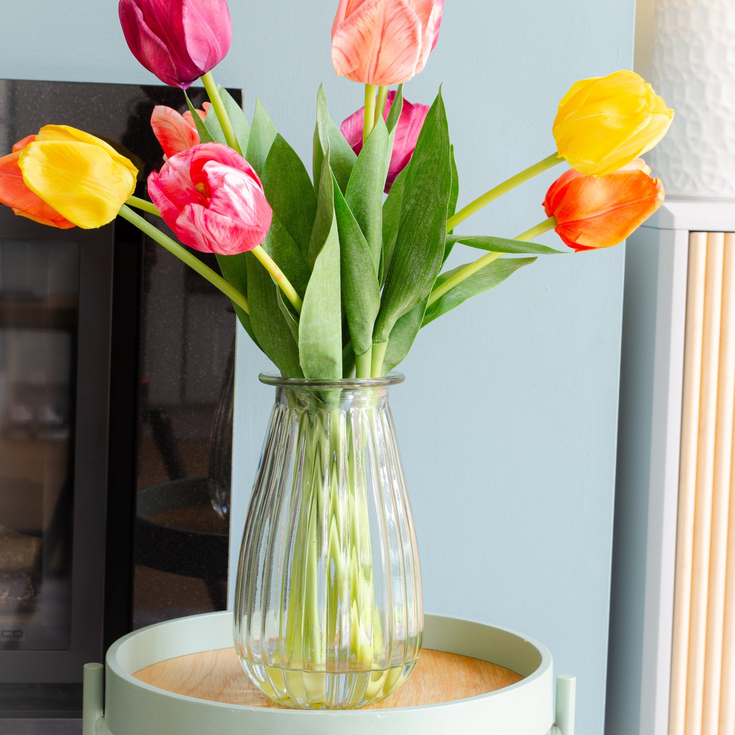 Rainbow of Tulips in Vase