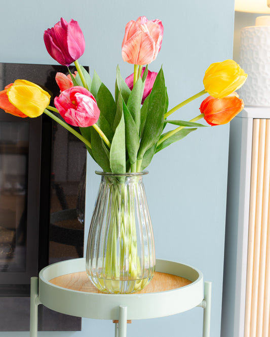 Rainbow of Tulips in Vase