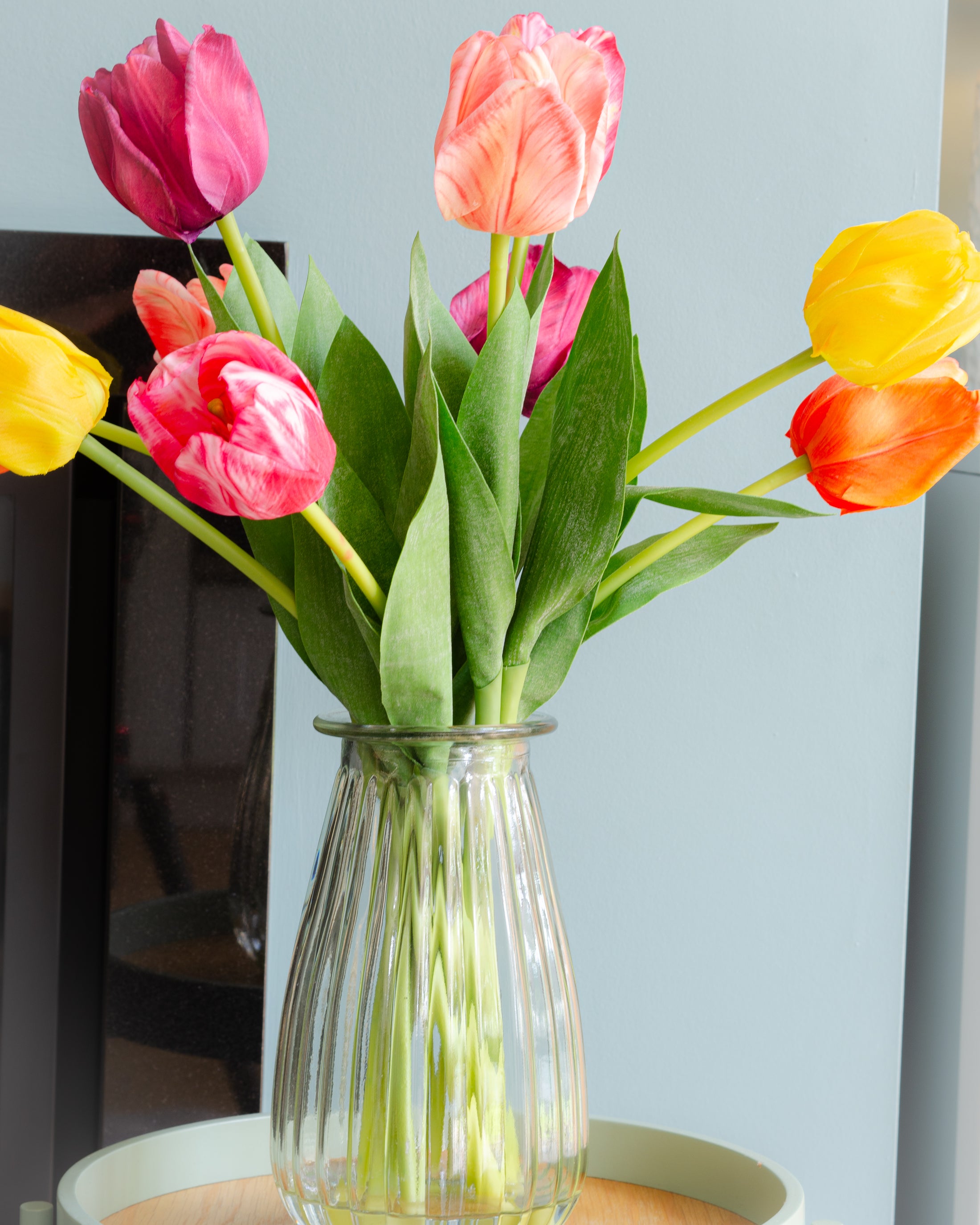 Rainbow of Tulips in Vase