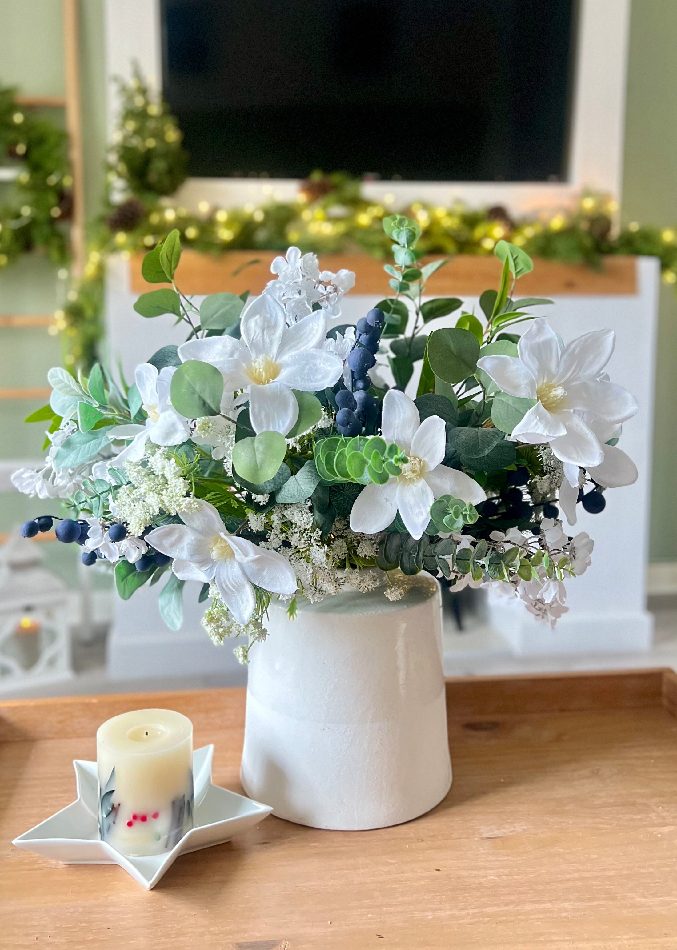 Deluxe Foliage, White & Blueberry Bouquet