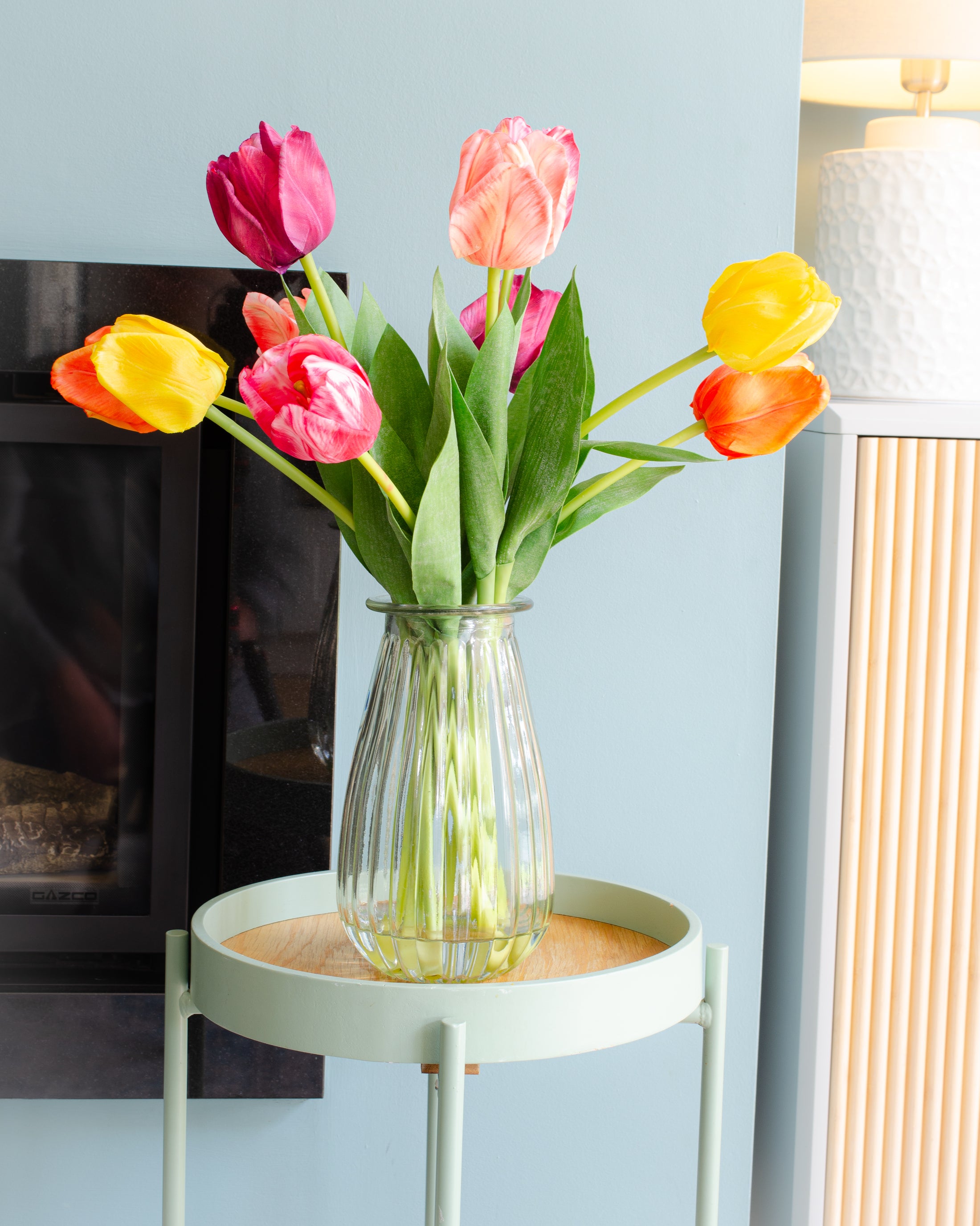 Rainbow of Tulips in Vase