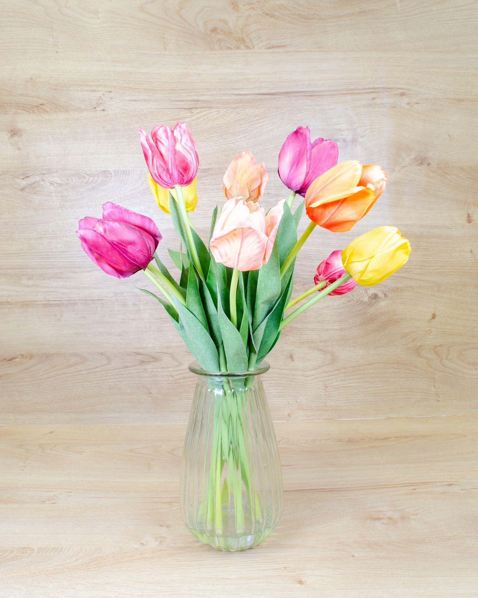 Rainbow of Tulips in Vase