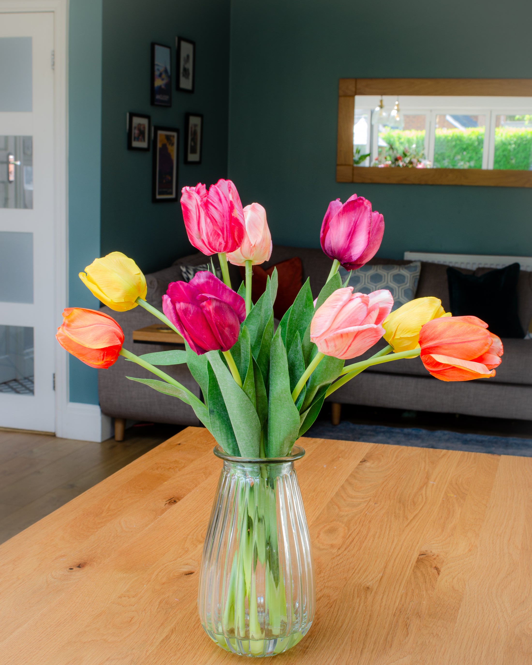 Rainbow of Tulips in Vase