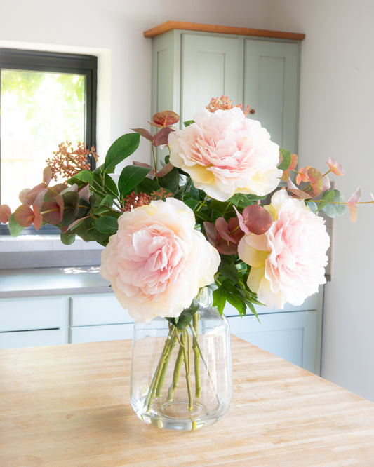 Peonies & Eucalyptus in Vase