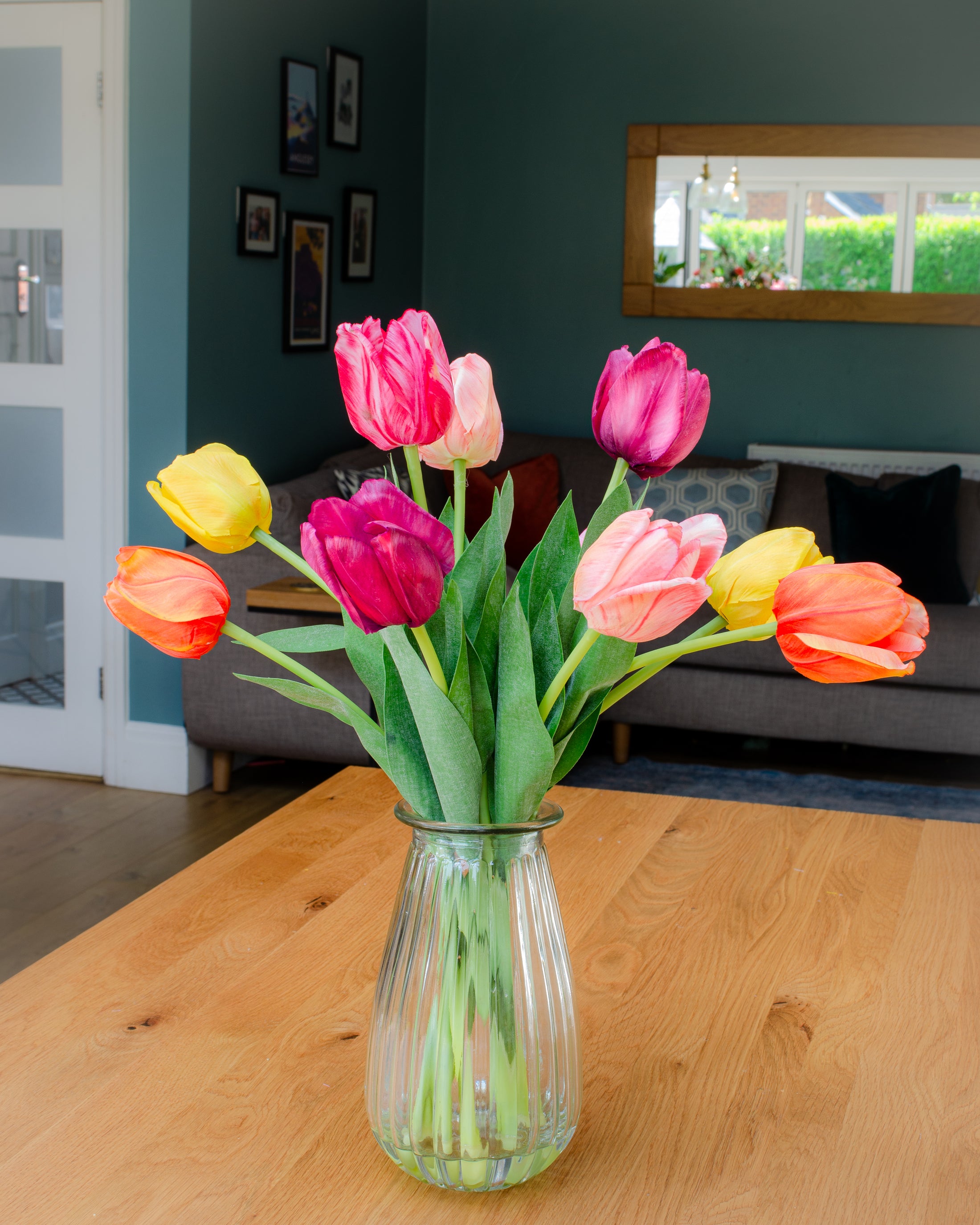 Rainbow of Tulips in Vase