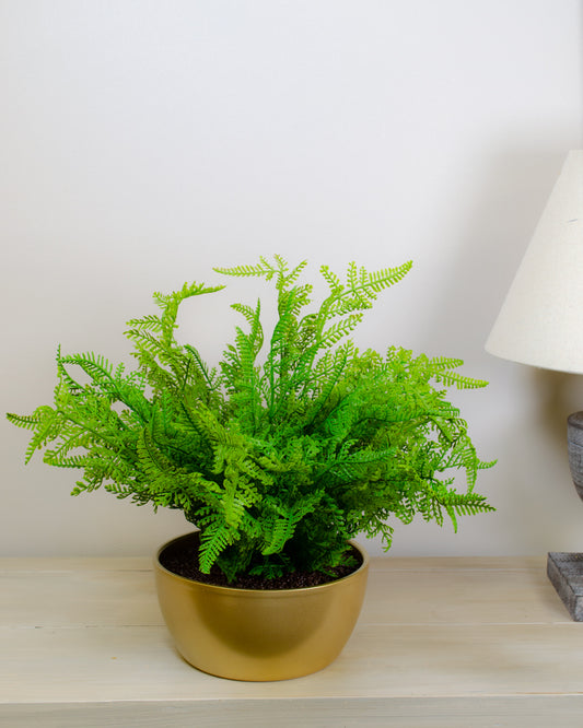 Artificial Forest Fern in Gold Pot