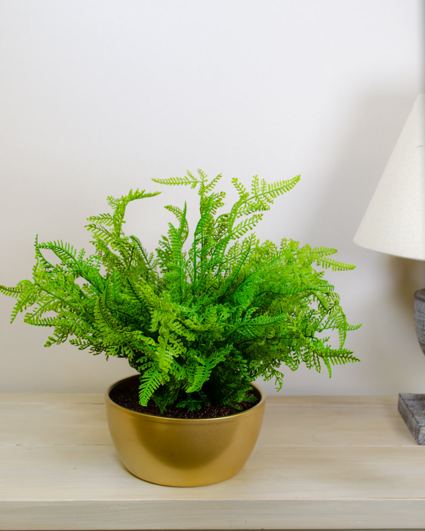 Artificial Forest Fern in Gold Pot