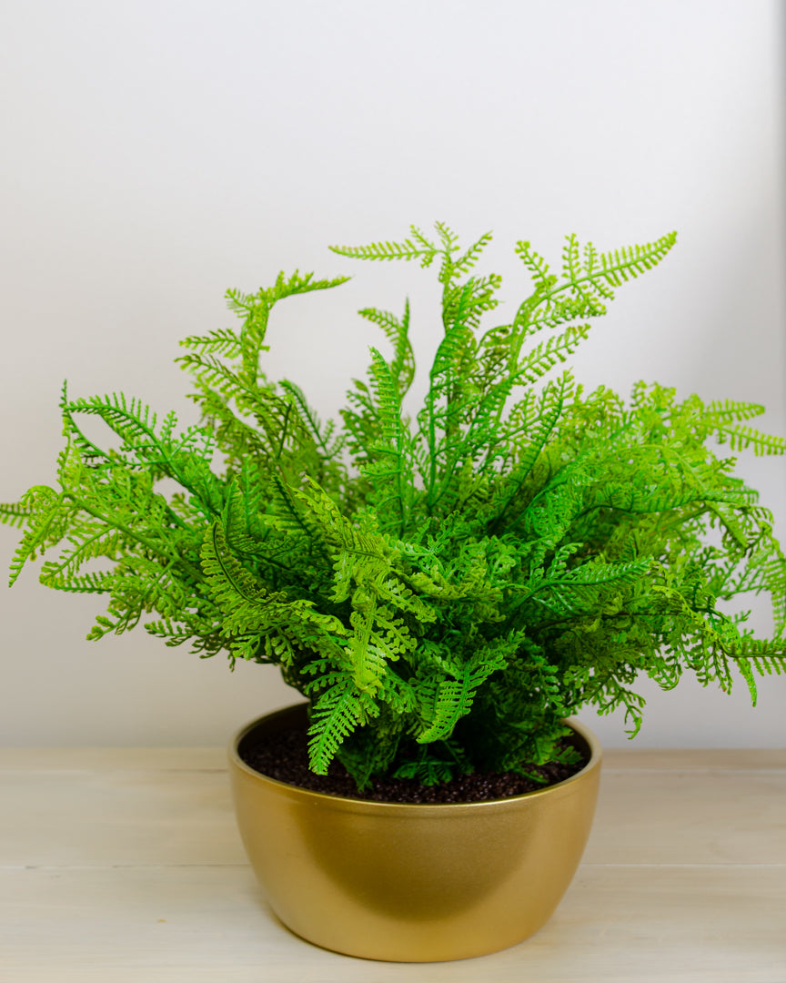 Artificial Forest Fern in Gold Pot