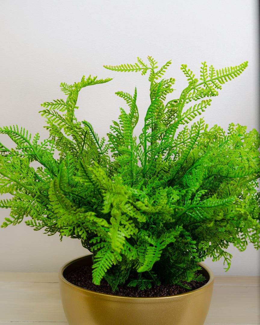 Artificial Forest Fern in Gold Pot