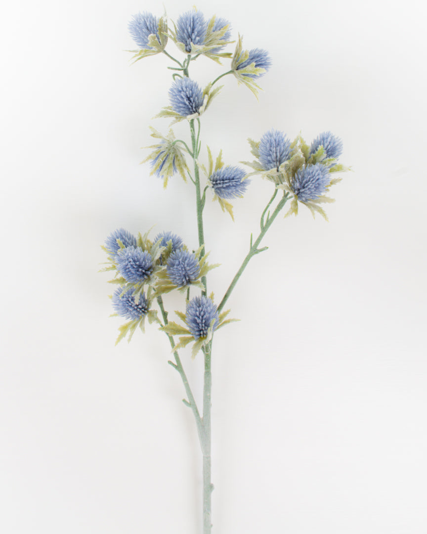 Large Ice Blue Flocked Thistle Stem