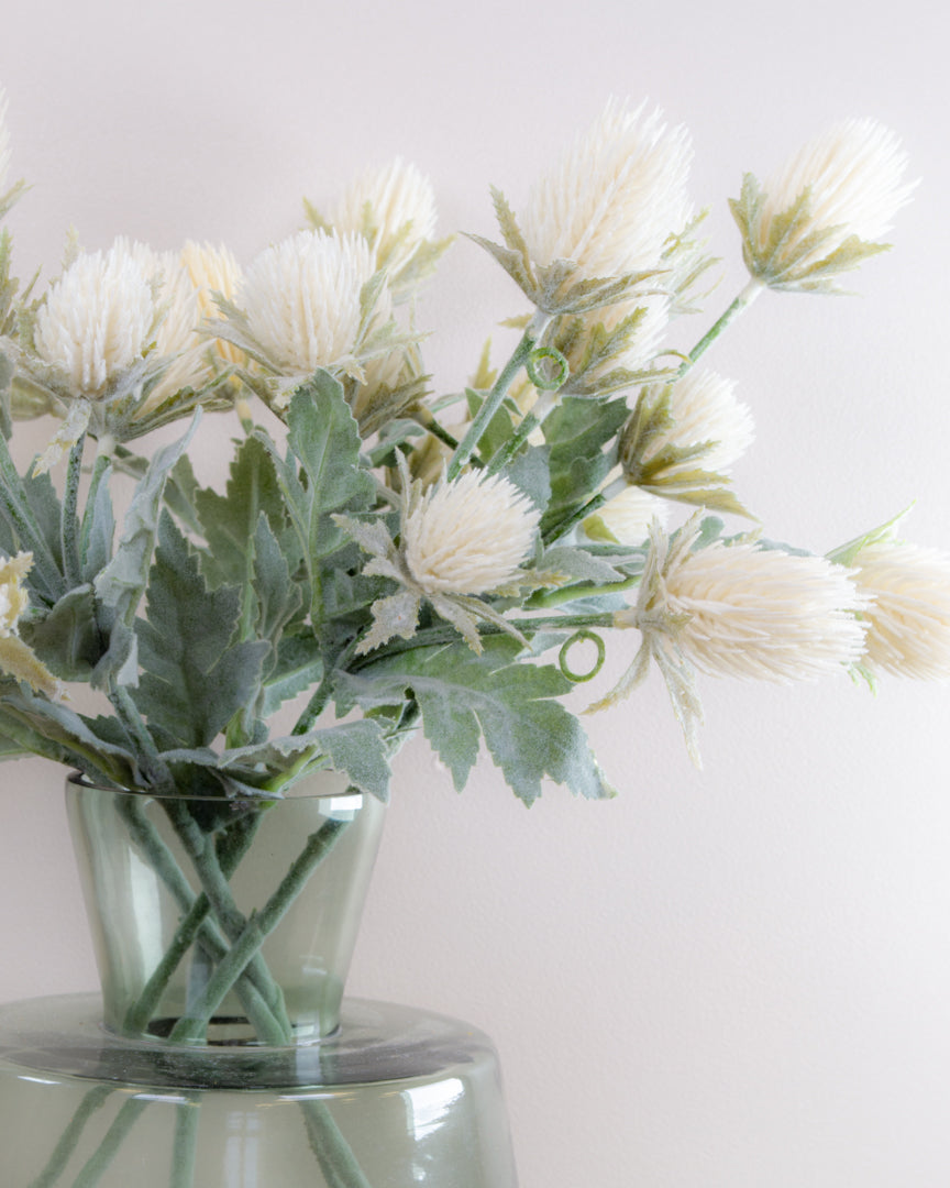 White Flocked Thistle Spray