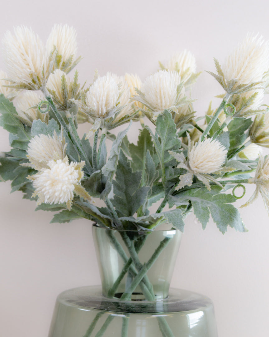 White Flocked Thistle Spray