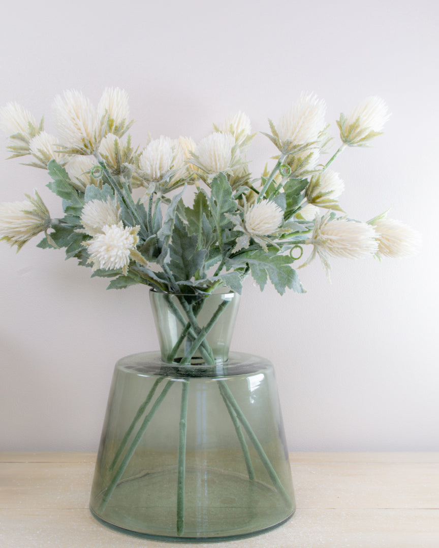 White Flocked Thistle Spray