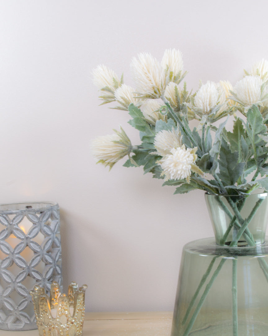 White Flocked Thistle Spray