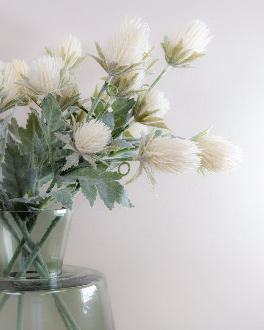 White Flocked Thistle Spray