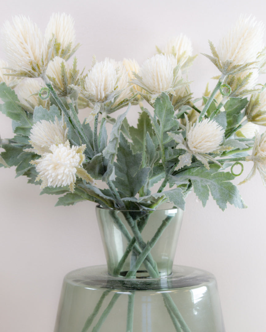 White Flocked Thistle Spray