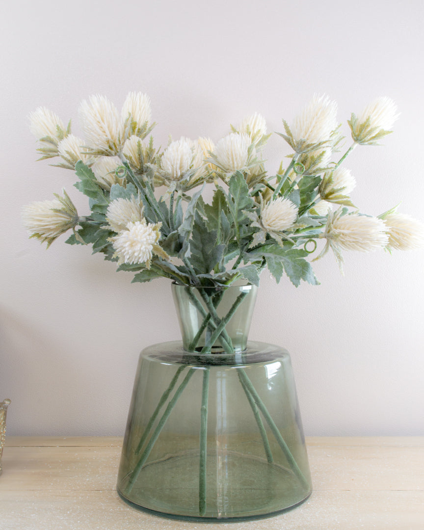 White Flocked Thistle Spray