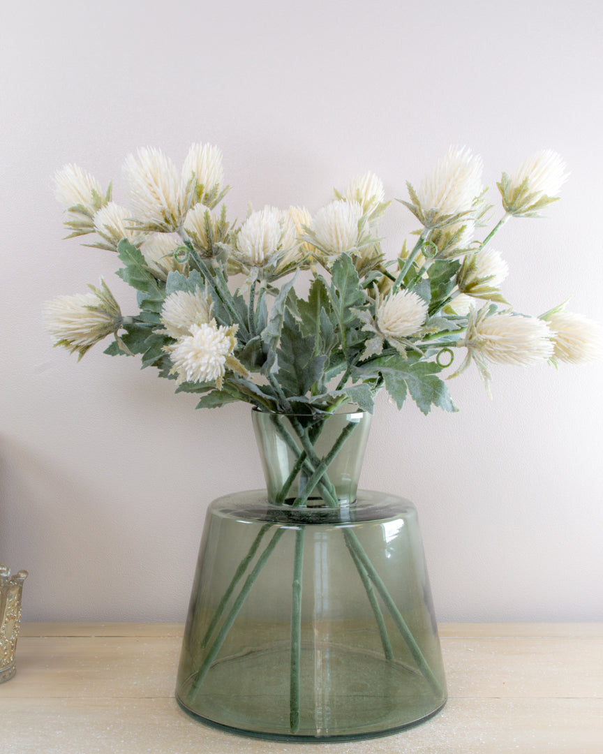 White Flocked Thistle Spray