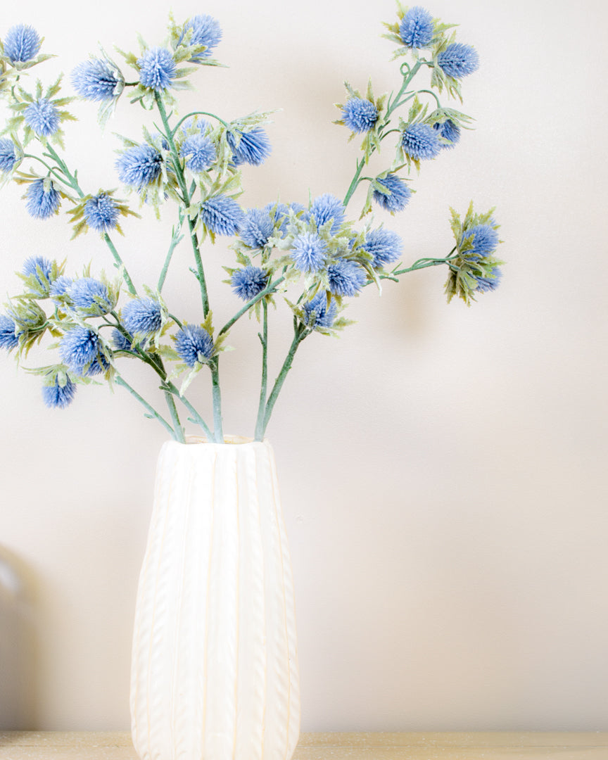 Large Ice Blue Flocked Thistle Stem