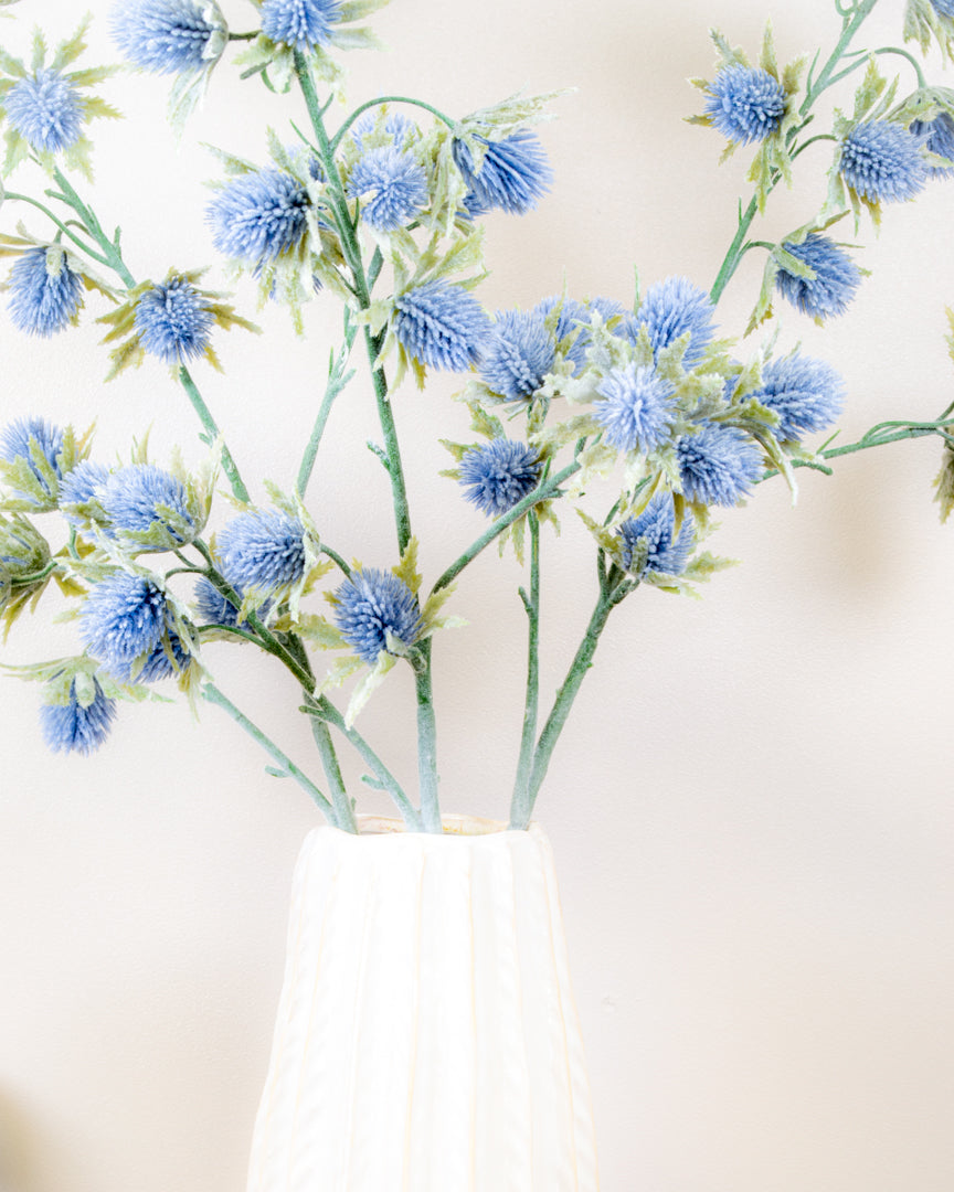 Large Ice Blue Flocked Thistle Stem