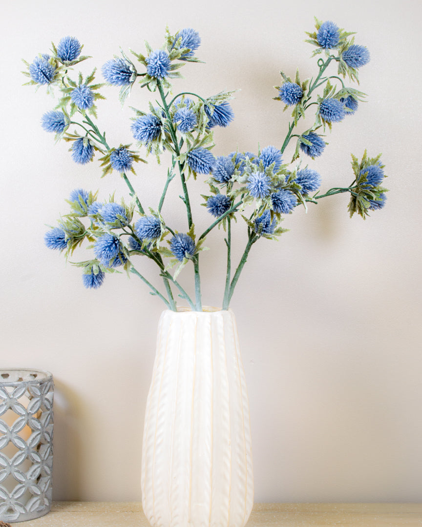 Large Ice Blue Flocked Thistle Stem