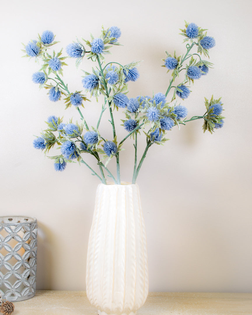 Large Ice Blue Flocked Thistle Stem