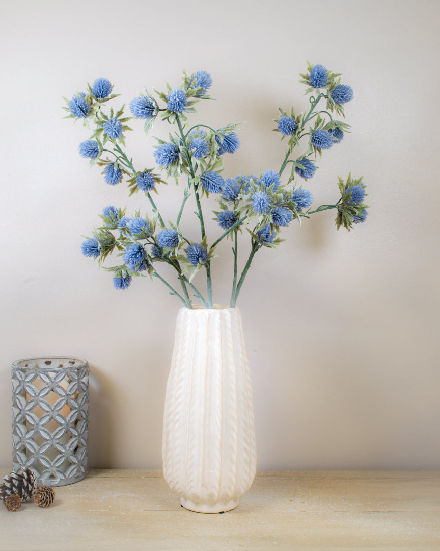 Large Ice Blue Flocked Thistle Stem