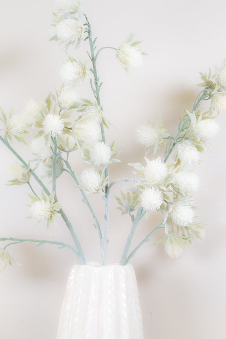 Large White Flocked Thistle Spray