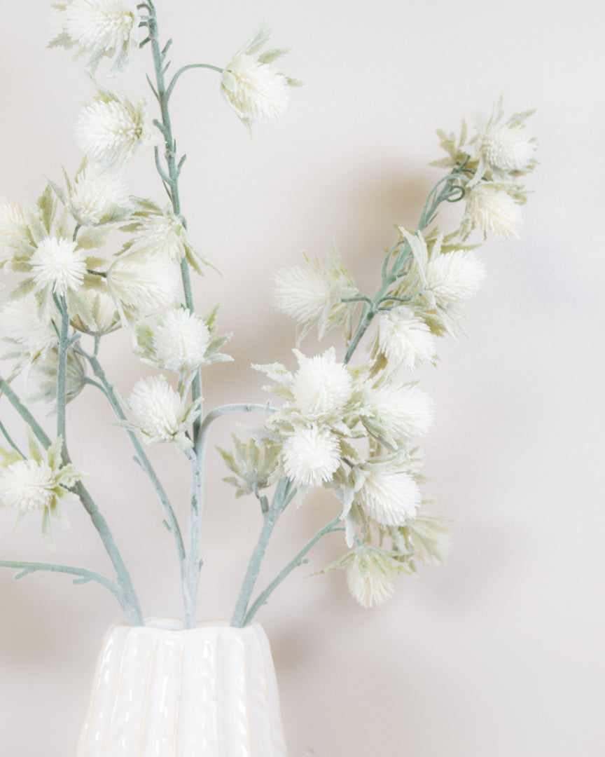 Large White Flocked Thistle Spray