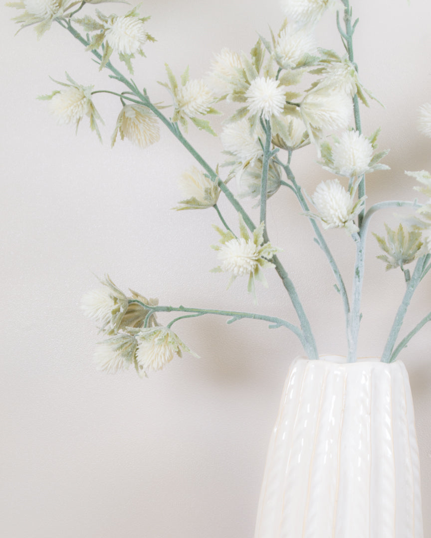 Large White Flocked Thistle Spray