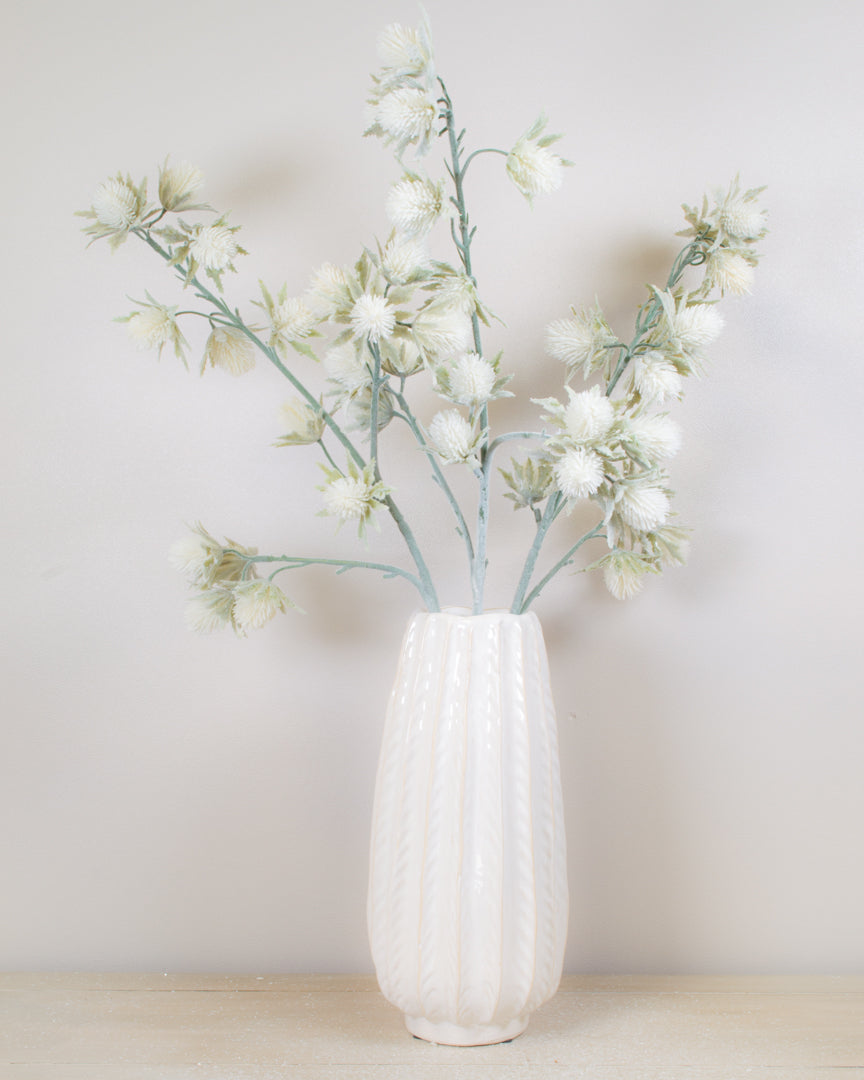 Large White Flocked Thistle Spray