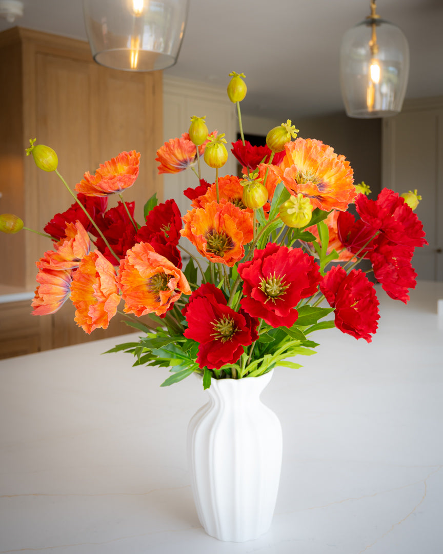 White Ceramic Petal Vase styled with flowers