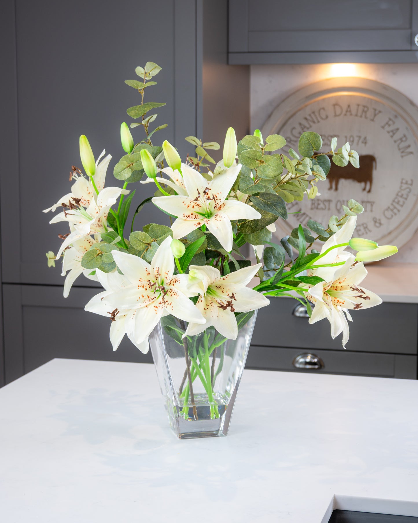 White Lily and Eucalyptus in Vase