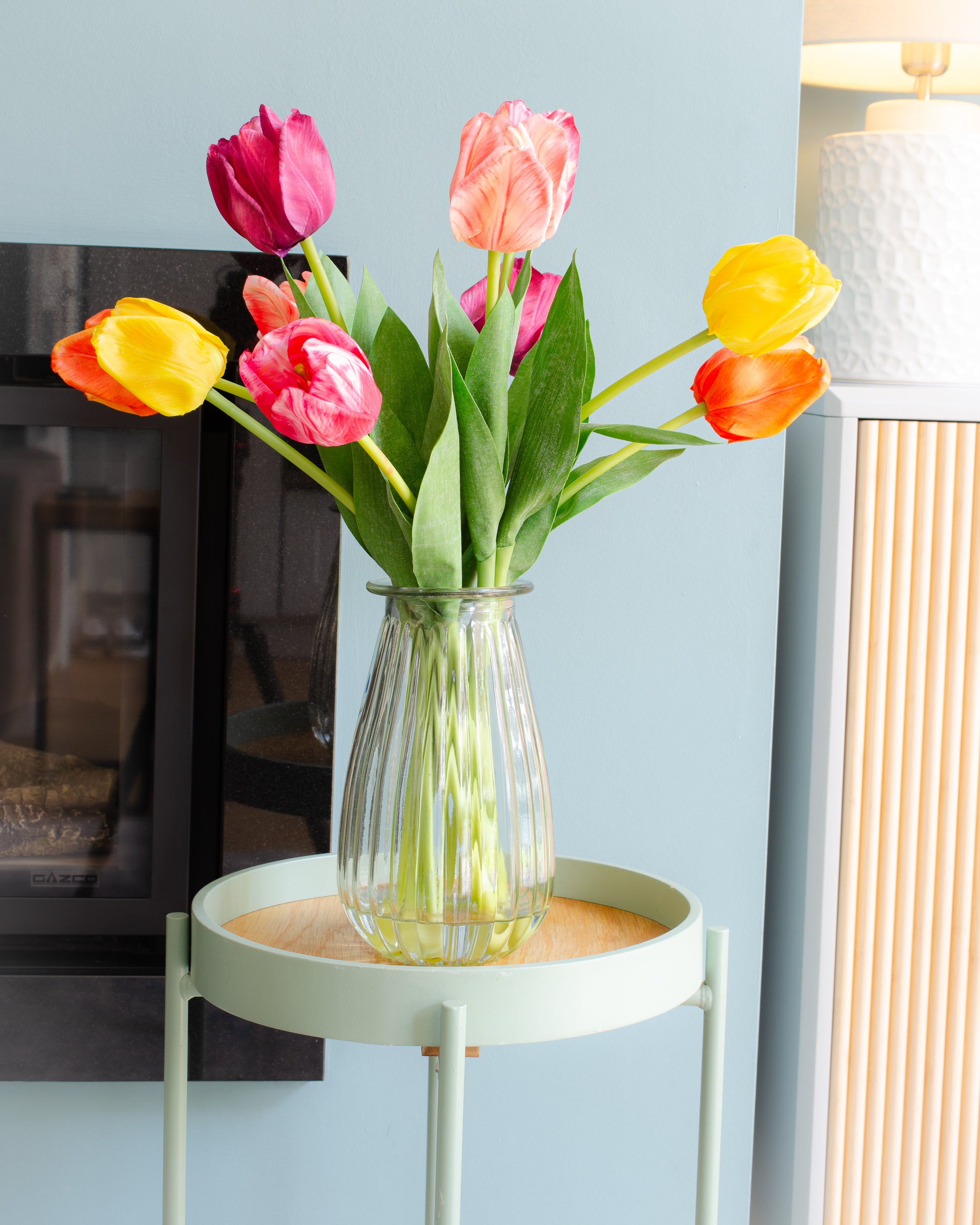 Rainbow of Tulips in Vase