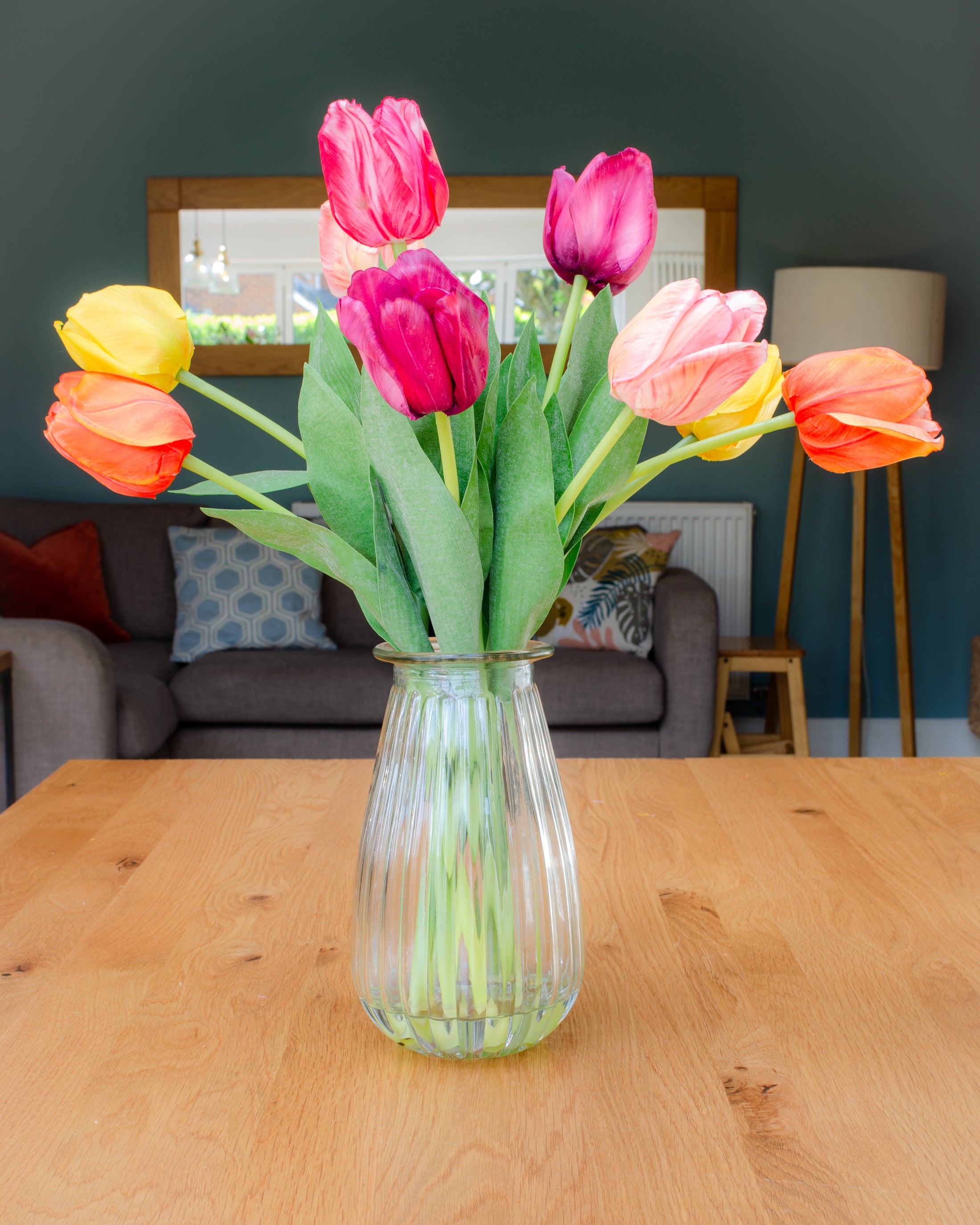 Rainbow of Tulips in Vase