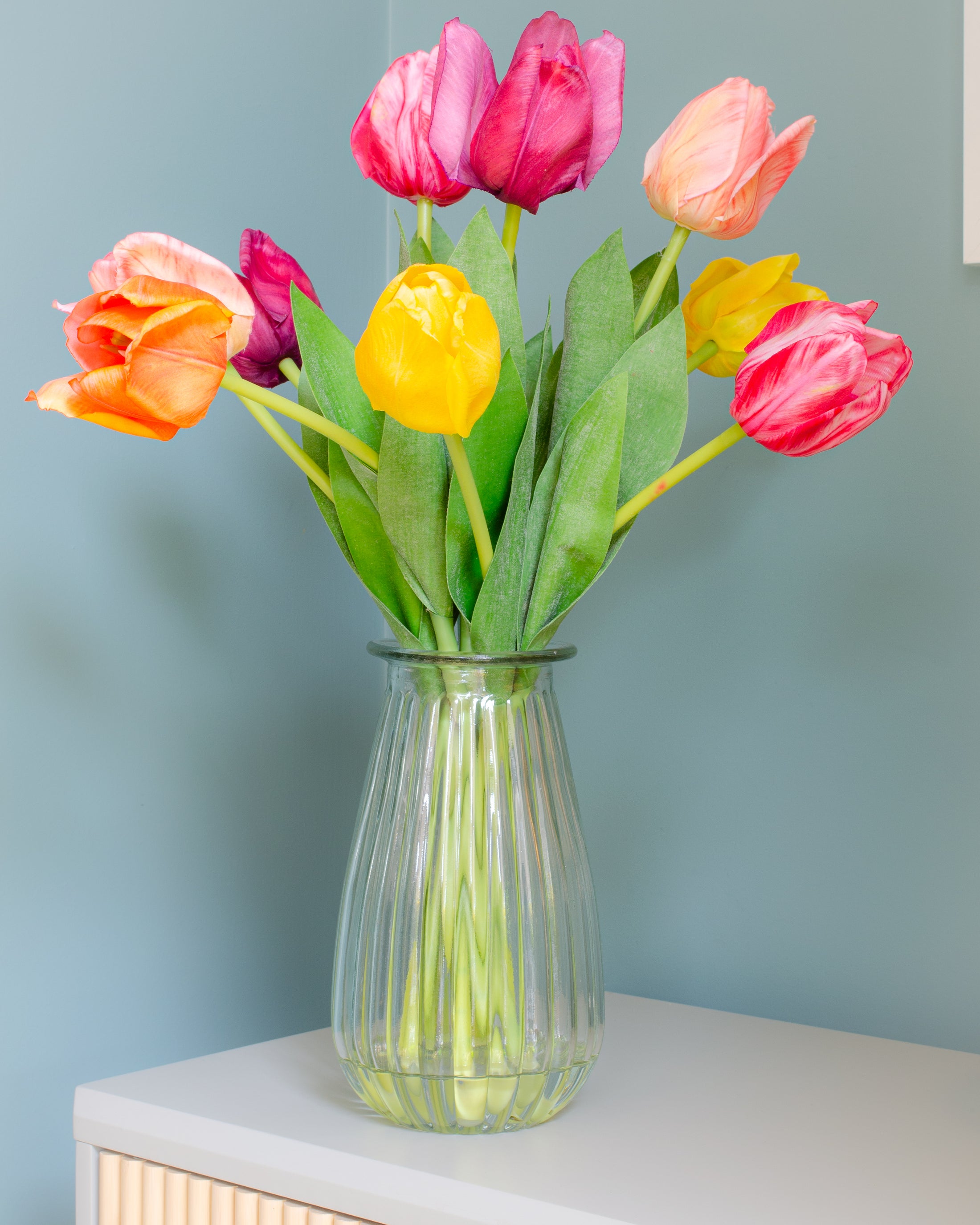 Rainbow of Tulips in Vase