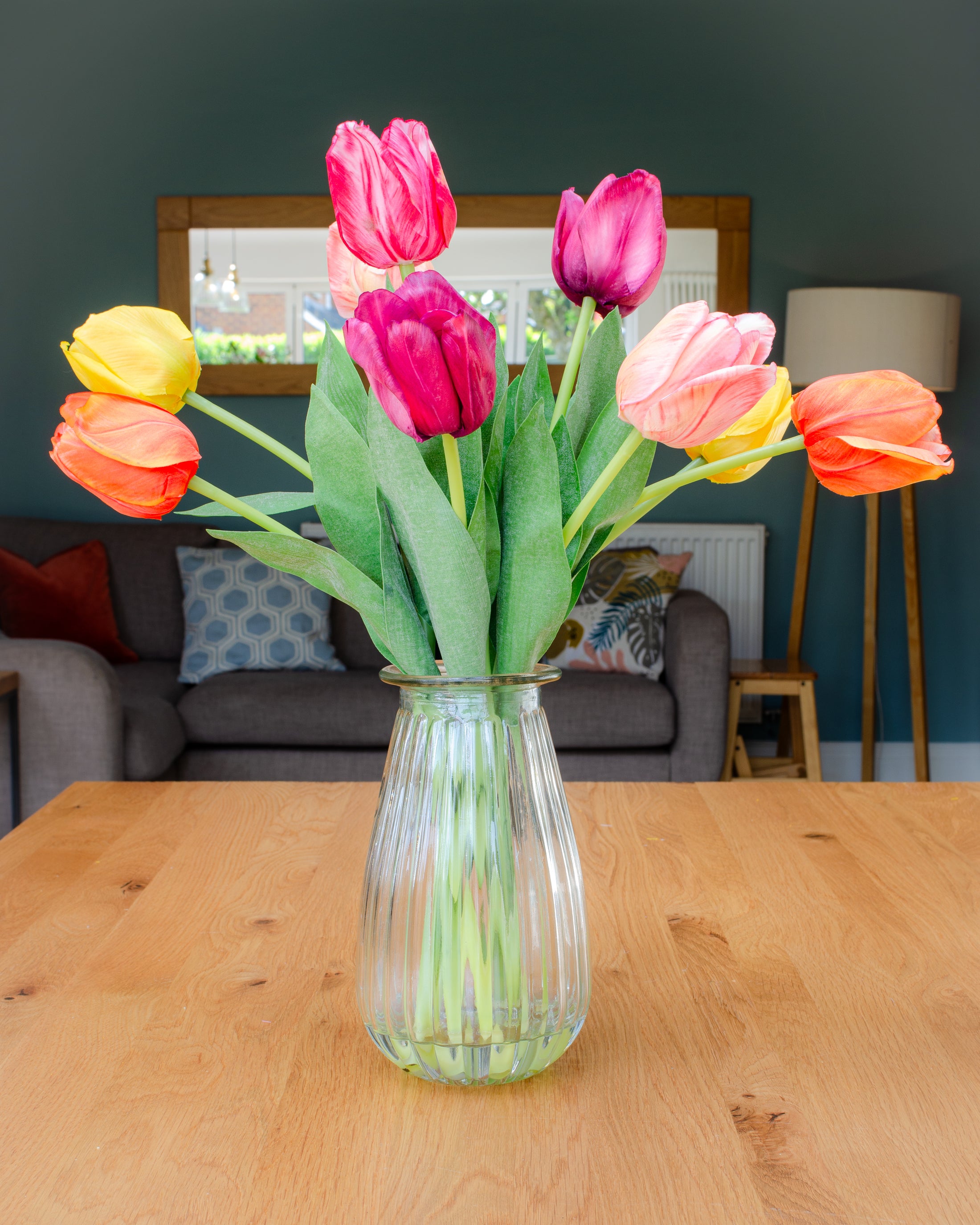 Rainbow of Tulips in Vase