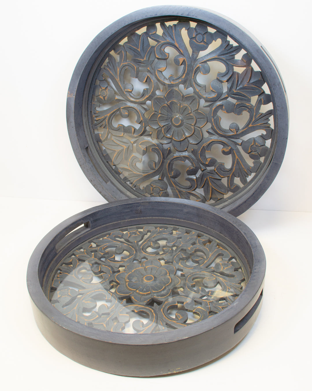 Ornate Grey Wooden Trays (2 sizes)