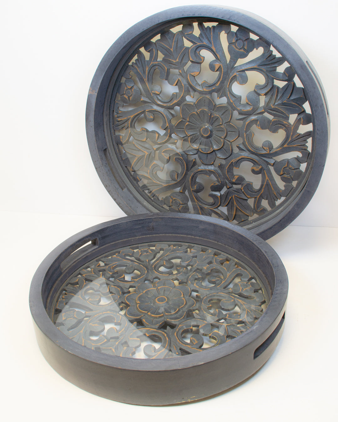 Ornate Grey Wooden Trays (2 sizes)