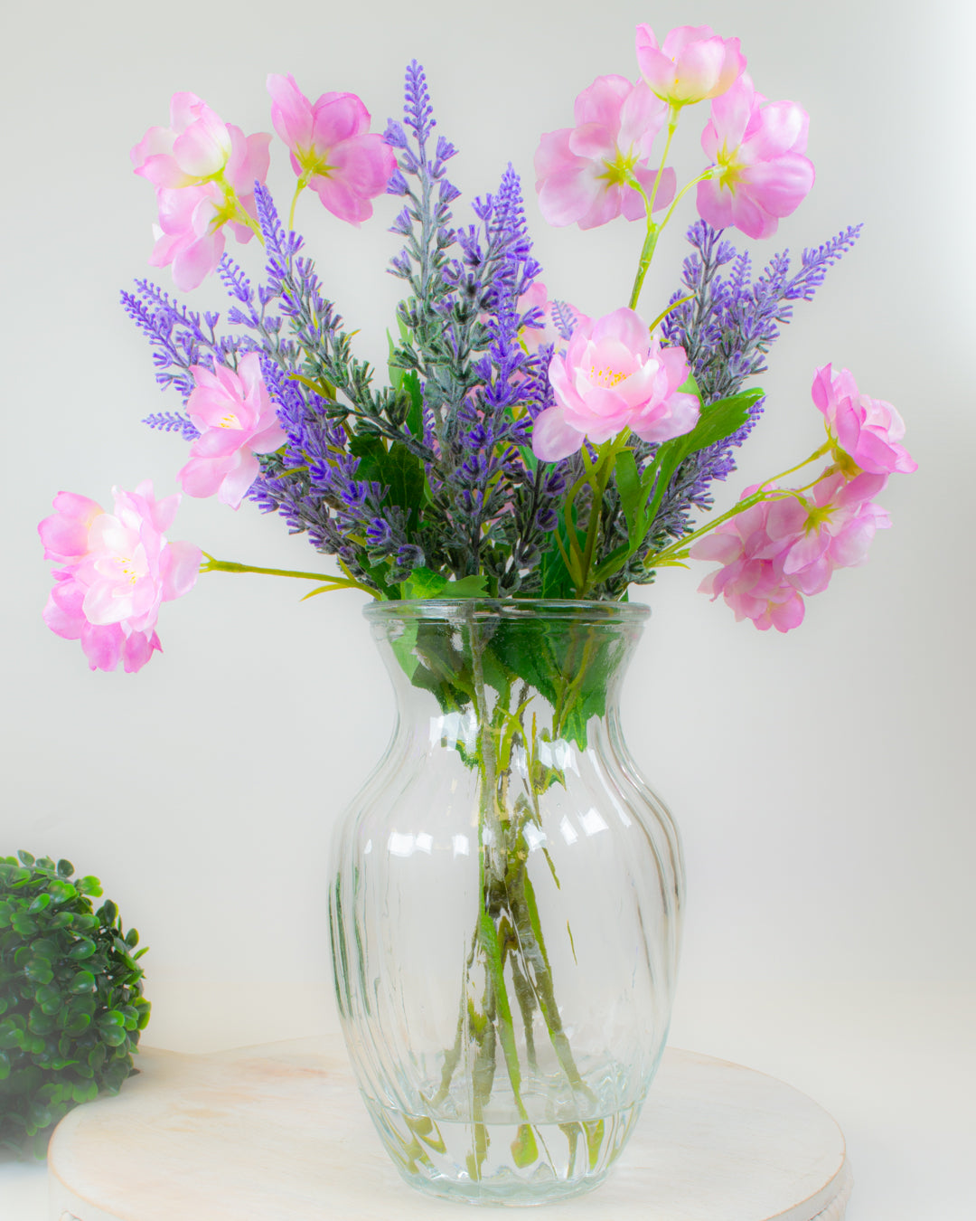 Dahlia & Lavender in Glass Vase