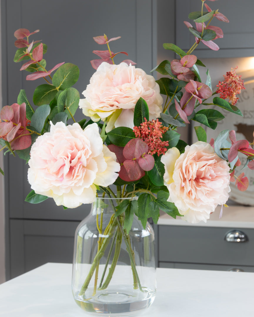 Peonies & Eucalyptus in Vase