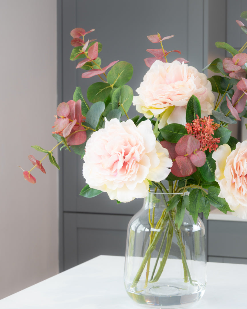 Peonies & Eucalyptus in Vase