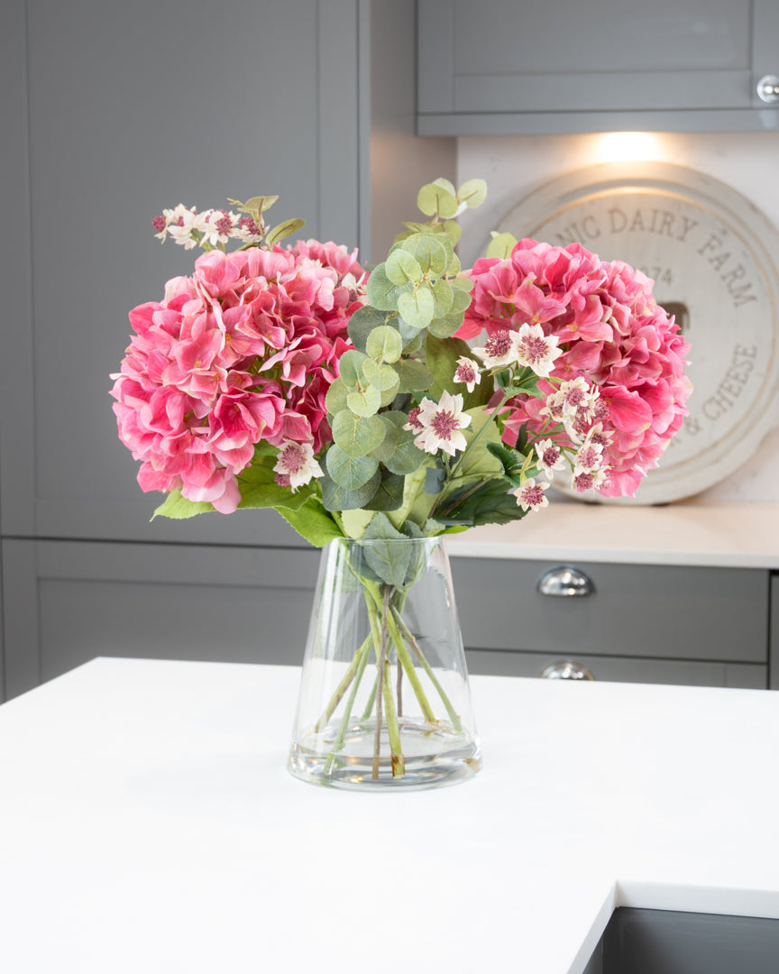 Pink Hydrangea & Meadow Flowers in Vase
