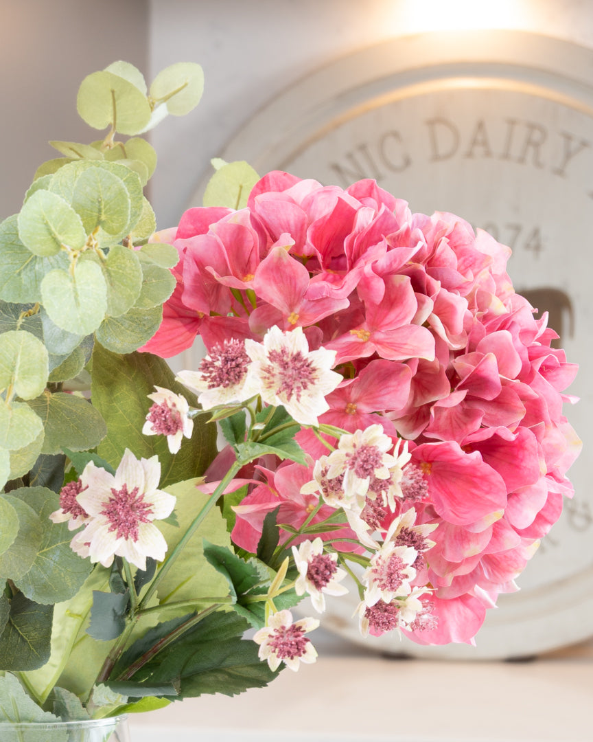 Pink Hydrangea & Meadow Flowers in Vase