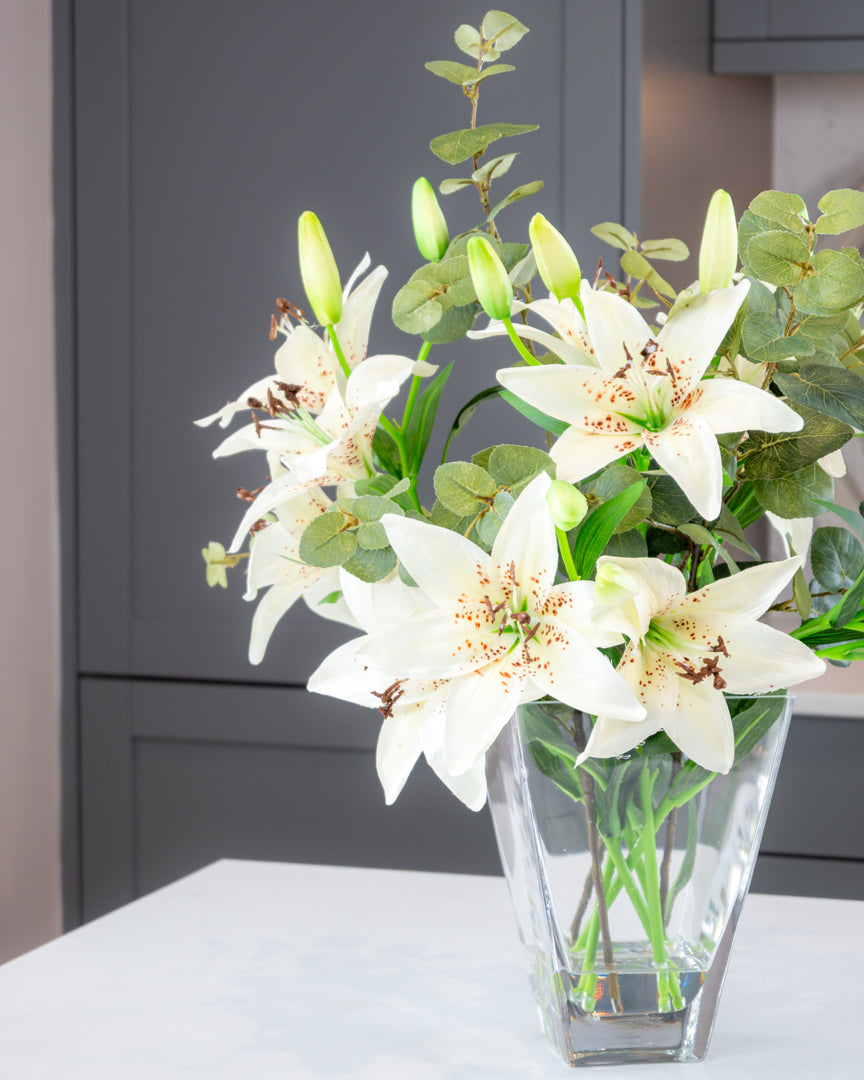 White Lily and Eucalyptus in Vase