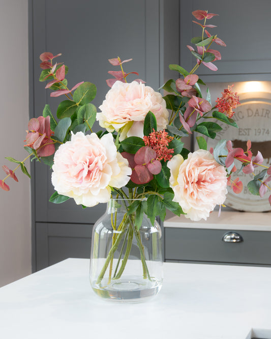 Peonies & Eucalyptus in Vase